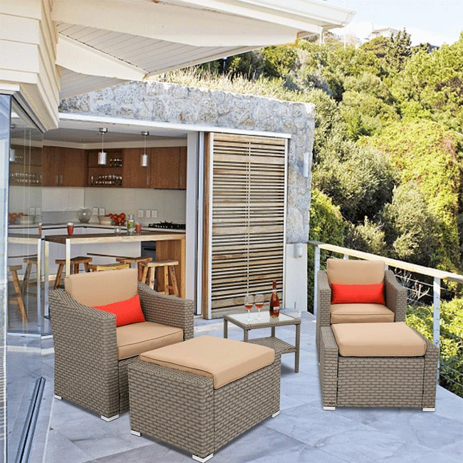 Outdoor Rattan Wicker Furniture Set W/ Sofas, Ottomans & Coffee Tables, 9PCS