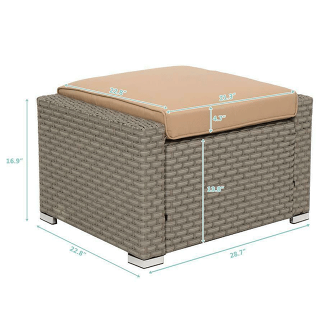 Outdoor Rattan Wicker Furniture Set W/ Sofas, Ottomans & Coffee Tables, 9PCS