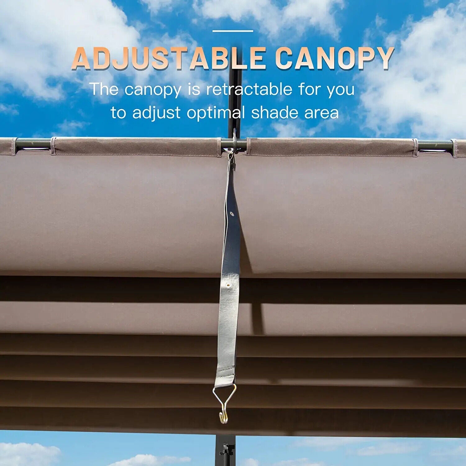 [11x16FT] Outdoor Retractable Backyard Aluminum Metal Pergola Gazebo With Roof (97516804)