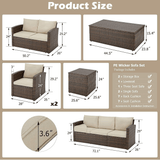 Patio Rattan Wicker Furniture Set With Storage Boxes & Conversation Set, 7PCS