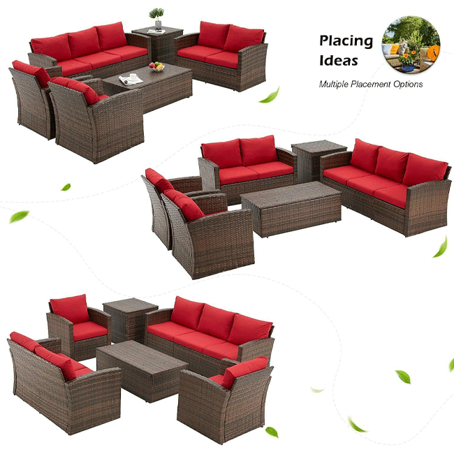 Patio Rattan Wicker Furniture Set With Storage Boxes & Conversation Set, 7PCS