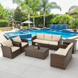 Patio Rattan Wicker Furniture Set With Storage Boxes & Conversation Set, 7PCS