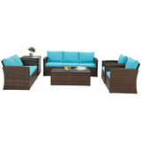 Patio Rattan Wicker Furniture Set With Storage Boxes & Conversation Set, 7PCS