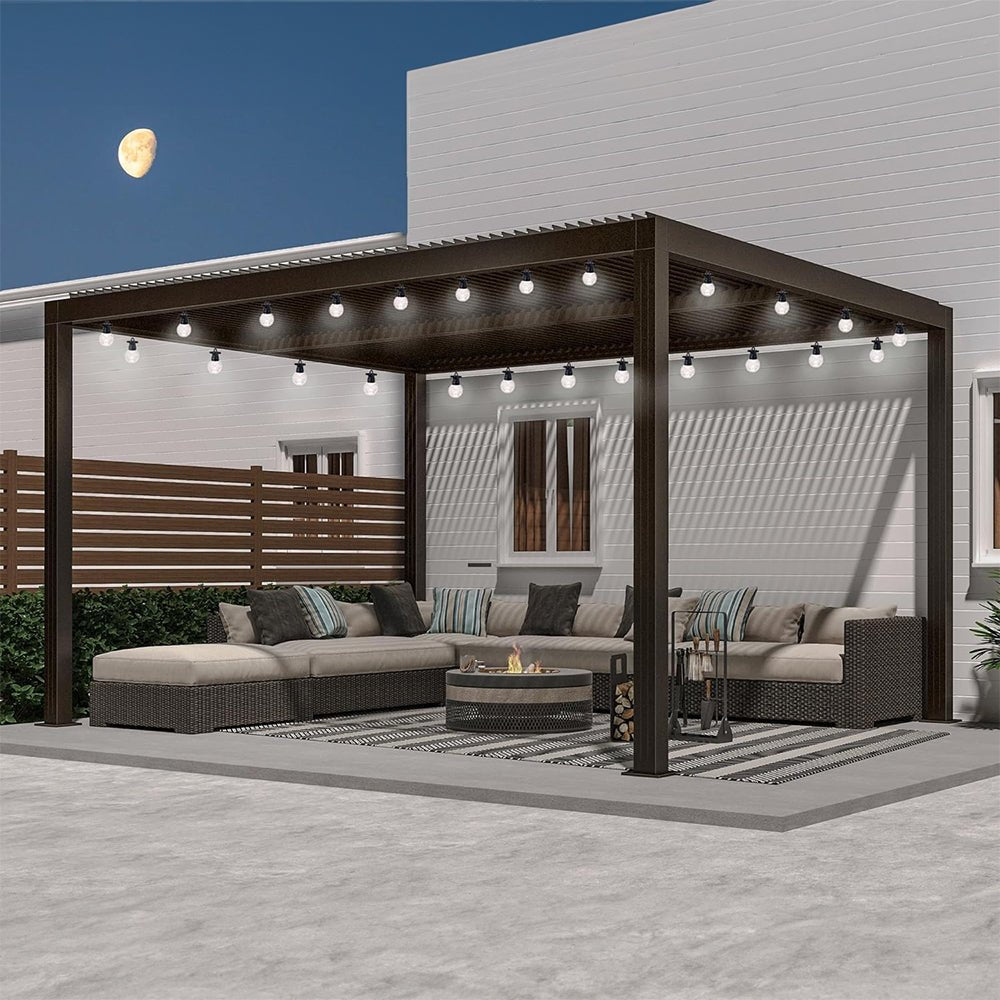 [10x14FT] Premium Adjustable Outdoor Garden Hardtop Aluminum Gazebo With Clear String Lights (92683716)