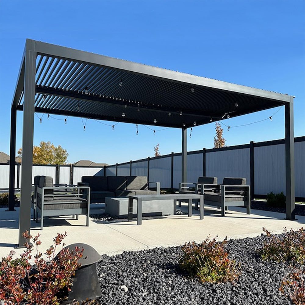 [12x16FT] Premium Outdoor Aluminum Hardtop Sun Shade Gazebo With Clear String Lights (96172534)