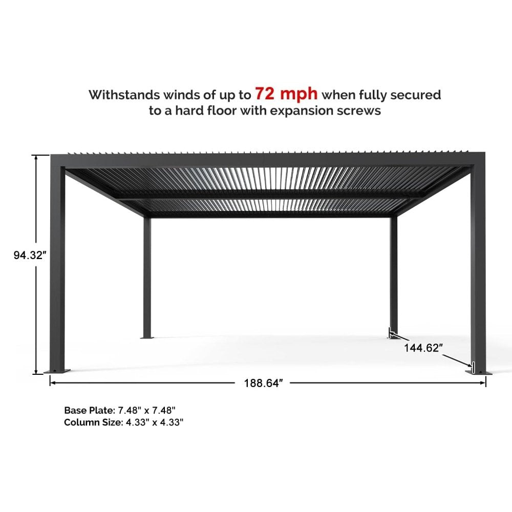[12x16FT] Premium Outdoor Gray Aluminum Hardtop Pergola Gazebo With Adjustable Roof (95281364)