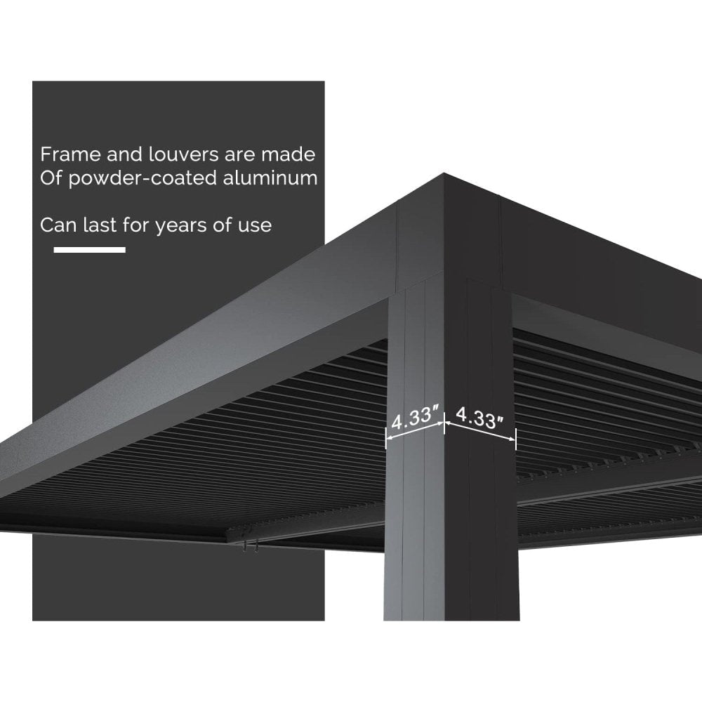 [12x16FT] Premium Outdoor Gray Aluminum Hardtop Pergola Gazebo With Adjustable Roof (95281364)
