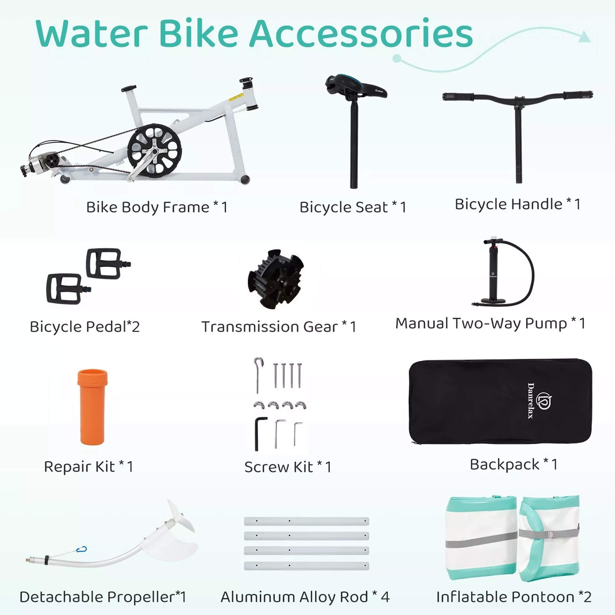Portable Inflatable Water Marine Pedal Water Bike Kit With Accessories