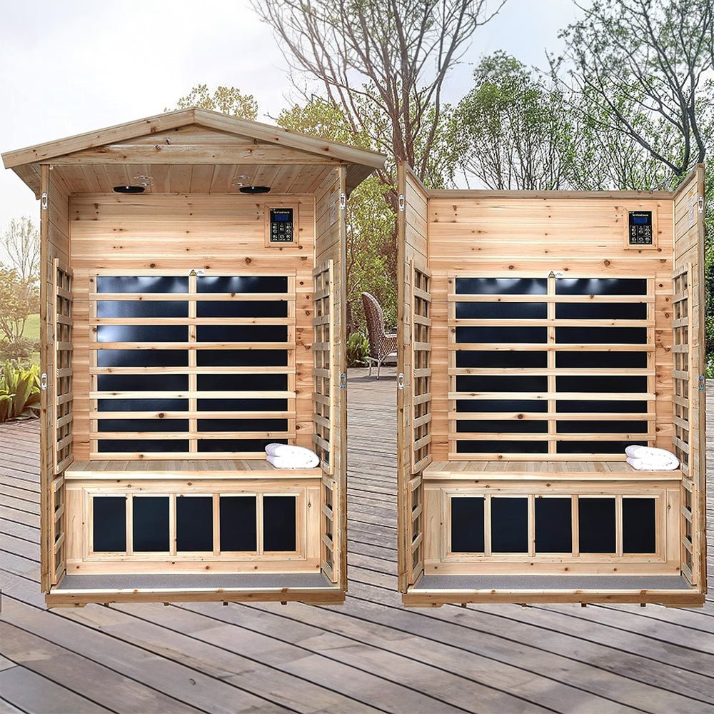 Premium 2-Person Indoor Outdoor Low EMF FAR-Infrared Hemlock Wood Personal Home Sauna Spa, 1750W (93728461)