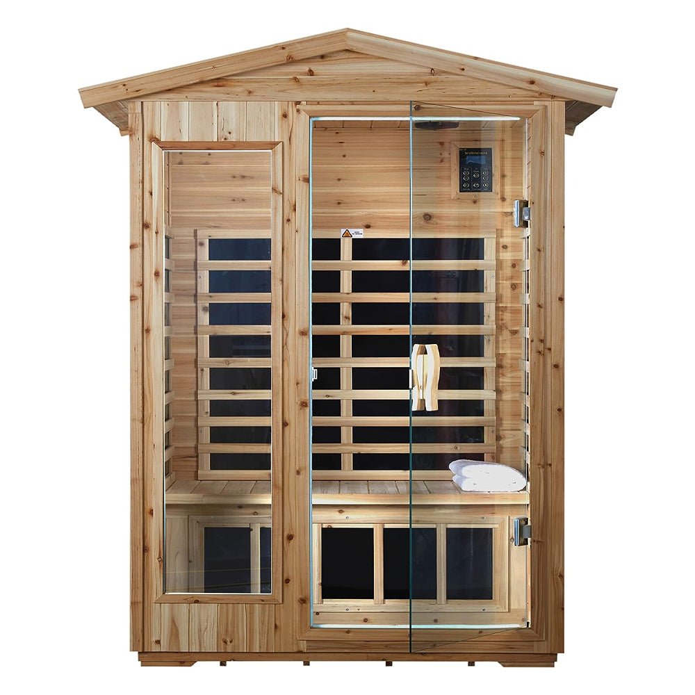 Premium 2-Person Indoor Outdoor Low EMF FAR-Infrared Hemlock Wood Personal Home Sauna Spa, 1750W (93728461)