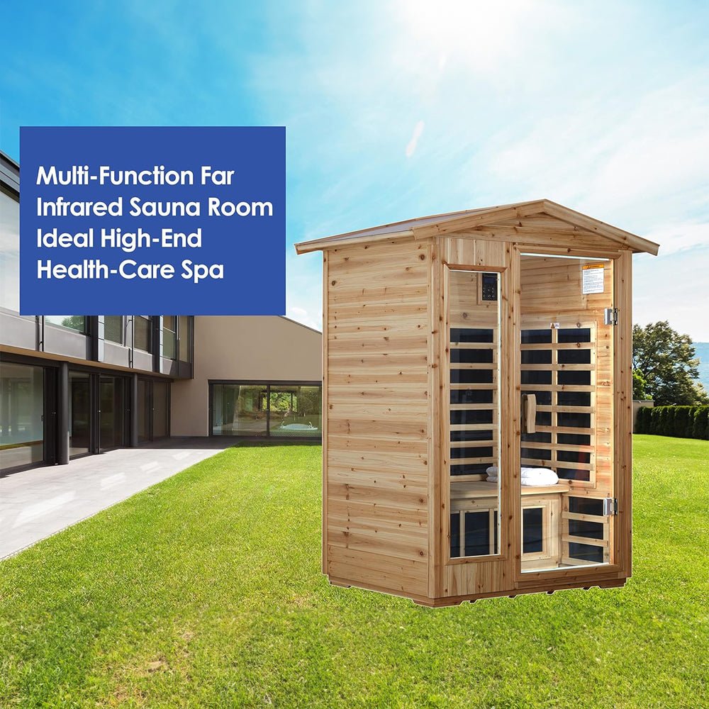 Premium 2-Person Indoor Outdoor Low EMF FAR-Infrared Hemlock Wood Personal Home Sauna Spa, 1750W (93728461)