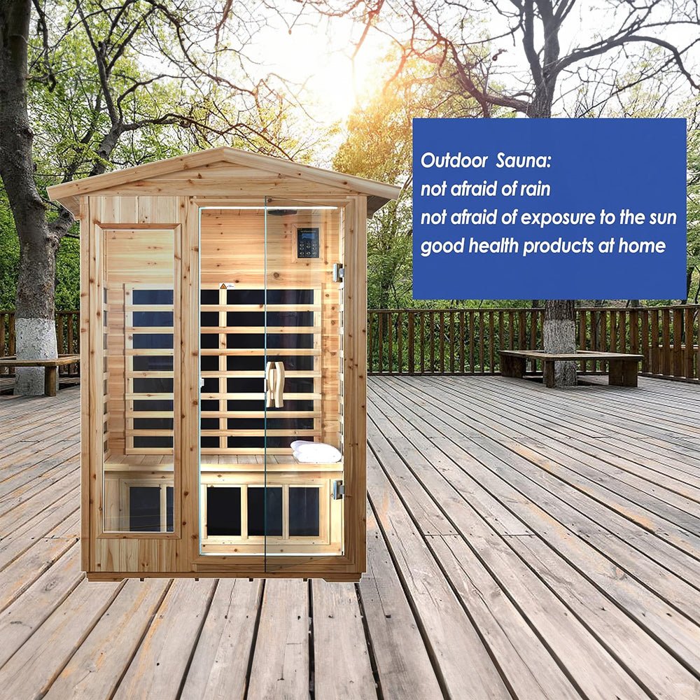Premium 2-Person Indoor Outdoor Low EMF FAR-Infrared Hemlock Wood Personal Home Sauna Spa, 1750W (93728461)