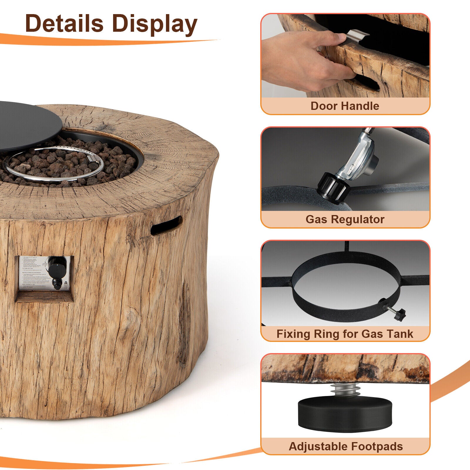 Premium 40" Round Propane Gas Fire Pit Table W/ PVC Cover, Rocks & Gas Kit (91544852)