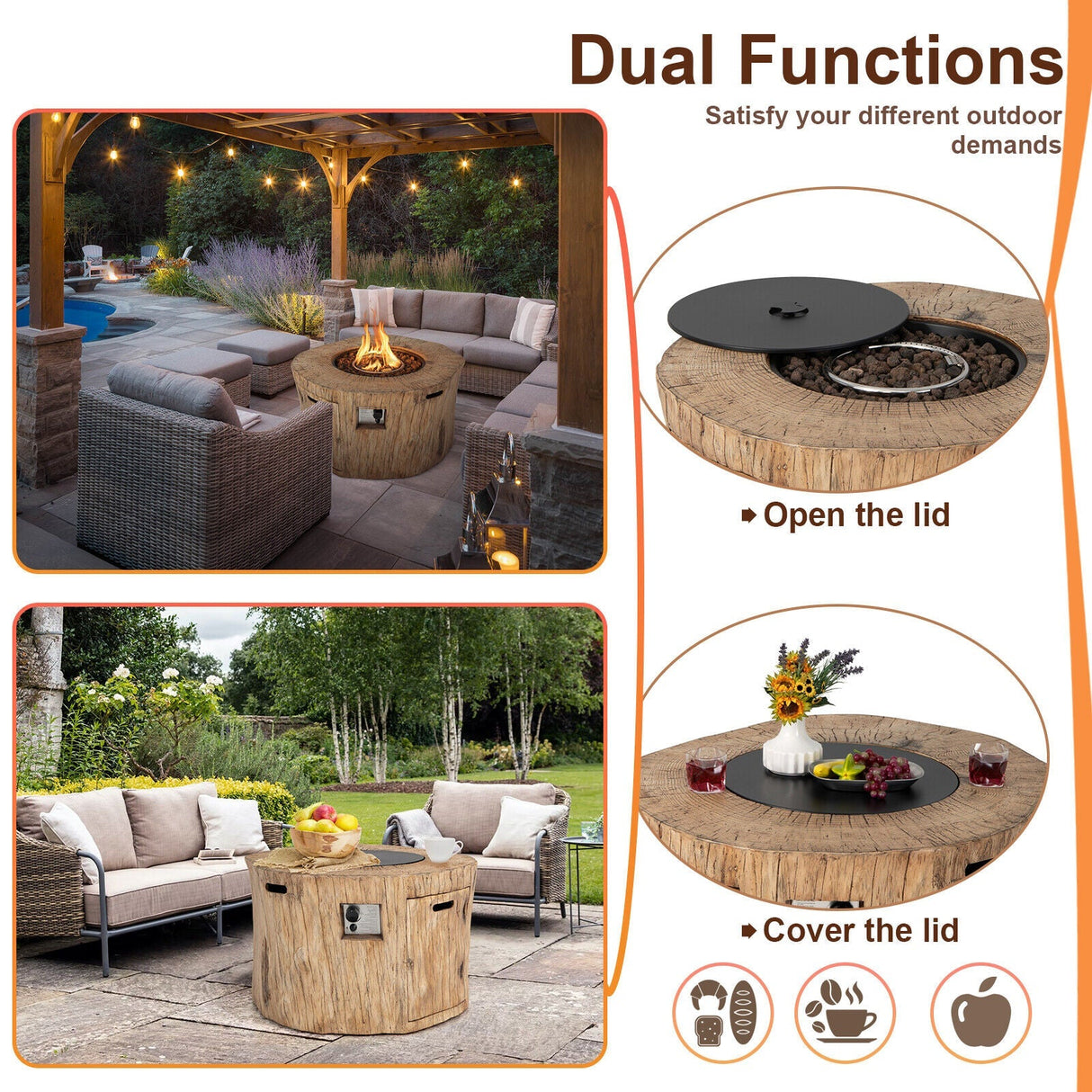 Premium 40" Round Propane Gas Fire Pit Table W/ PVC Cover, Rocks & Gas Kit (91544852)