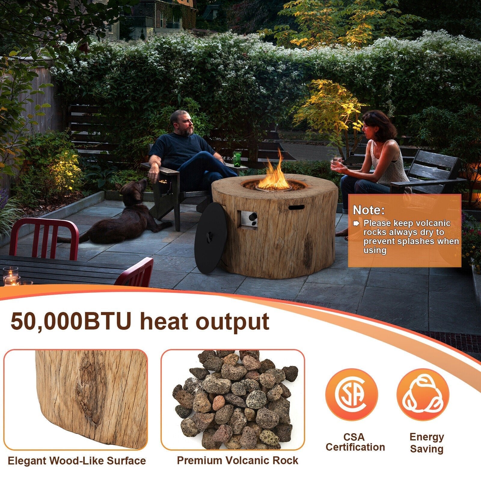 Premium 40" Round Propane Gas Fire Pit Table W/ PVC Cover, Rocks & Gas Kit (91544852)