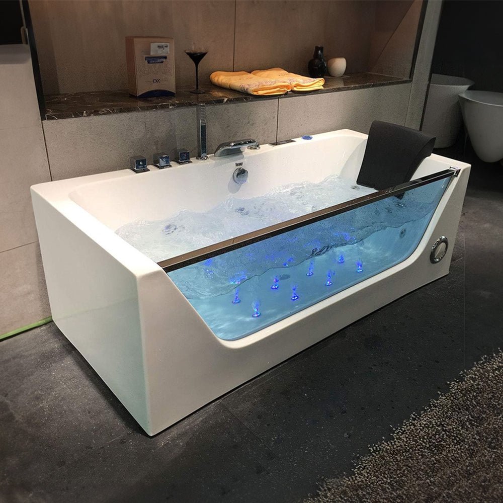 Premium 68" Bathroom Air Bubble Whirlpool Tub With Computer Control And LED Lights, White (93625417)