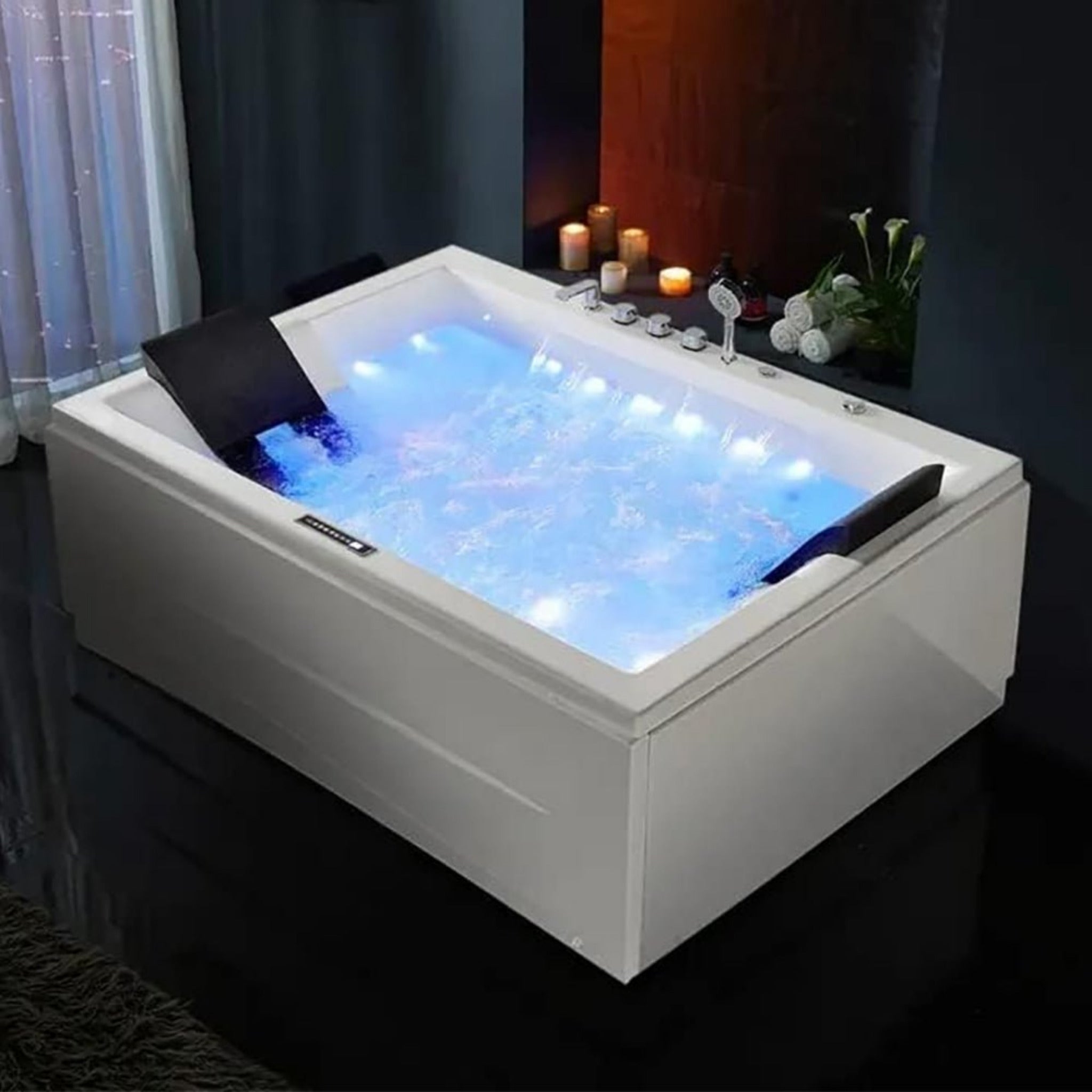 Premium 71 Inch Modern Acrylic Soaking Bathtub With Bubble Jets And LED Lighting (93526415)