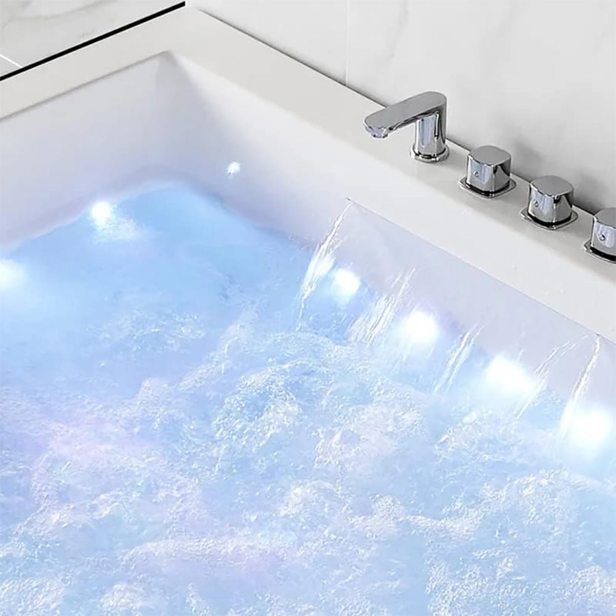 Premium 71 Inch Modern Acrylic Soaking Bathtub With Bubble Jets And LED Lighting (93526415)