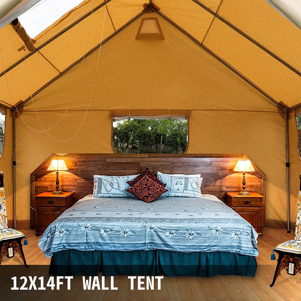 Premium Canvas Frame Fire Water Camping Wall Hunting Tent, 12x14'