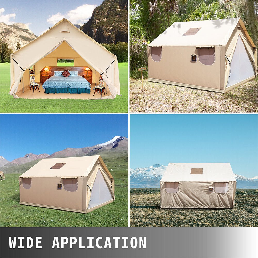 Premium Canvas Frame Fire Water Camping Wall Hunting Tent, 12x14'