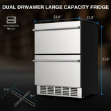 Premium Double Drawer Stainless Steel Built-In Wine Beverage Undercounter Refrigerator, 5.3 Cu.Ft.