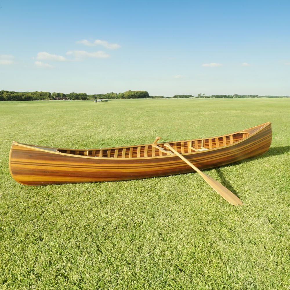 Premium Elegant Matte Finish Wooden Canoe With Ribs & Curved Bow (91647253)