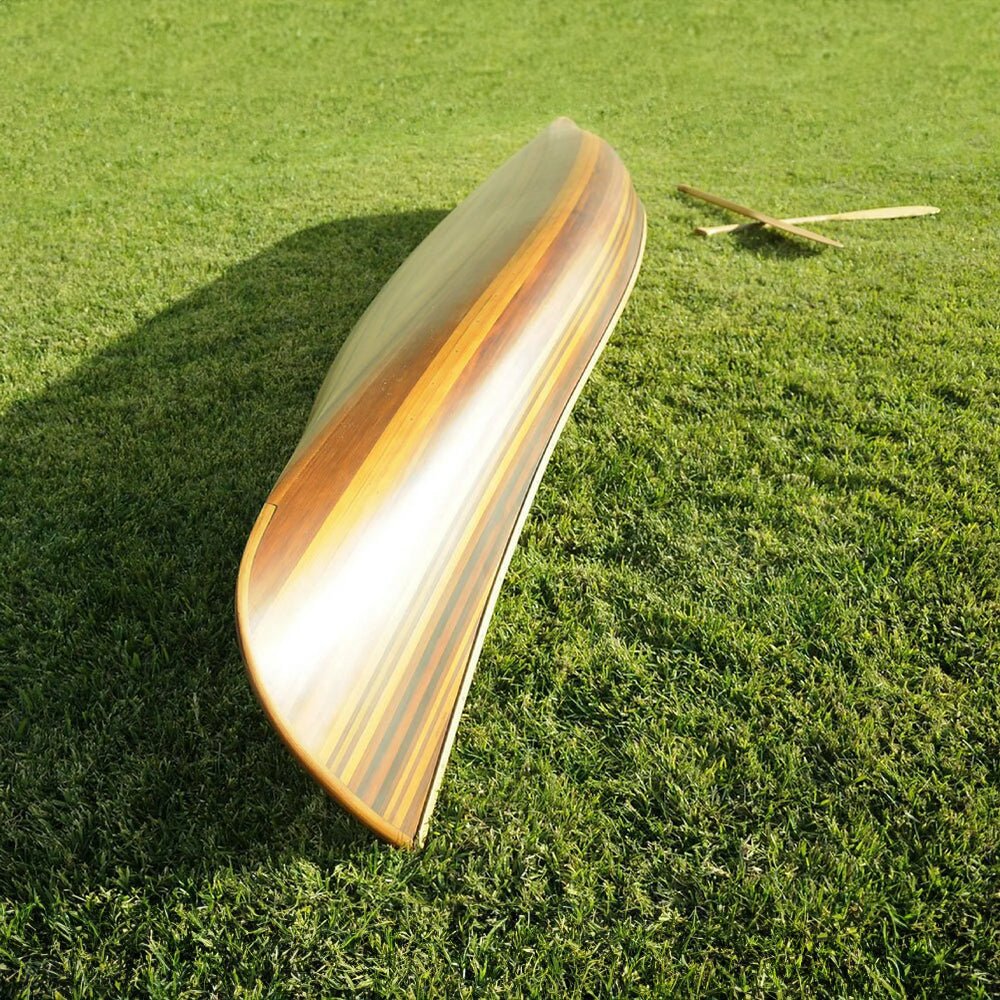 Premium Elegant Matte Finish Wooden Canoe With Ribs & Curved Bow (91647253)