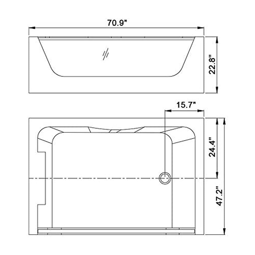 ‎Premium Freestanding Rectangular Hydromassage Soaking Spa Bathtub, 71"
