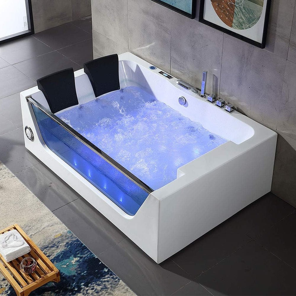 ‎Premium Freestanding Rectangular Hydromassage Soaking Spa Bathtub, 71"