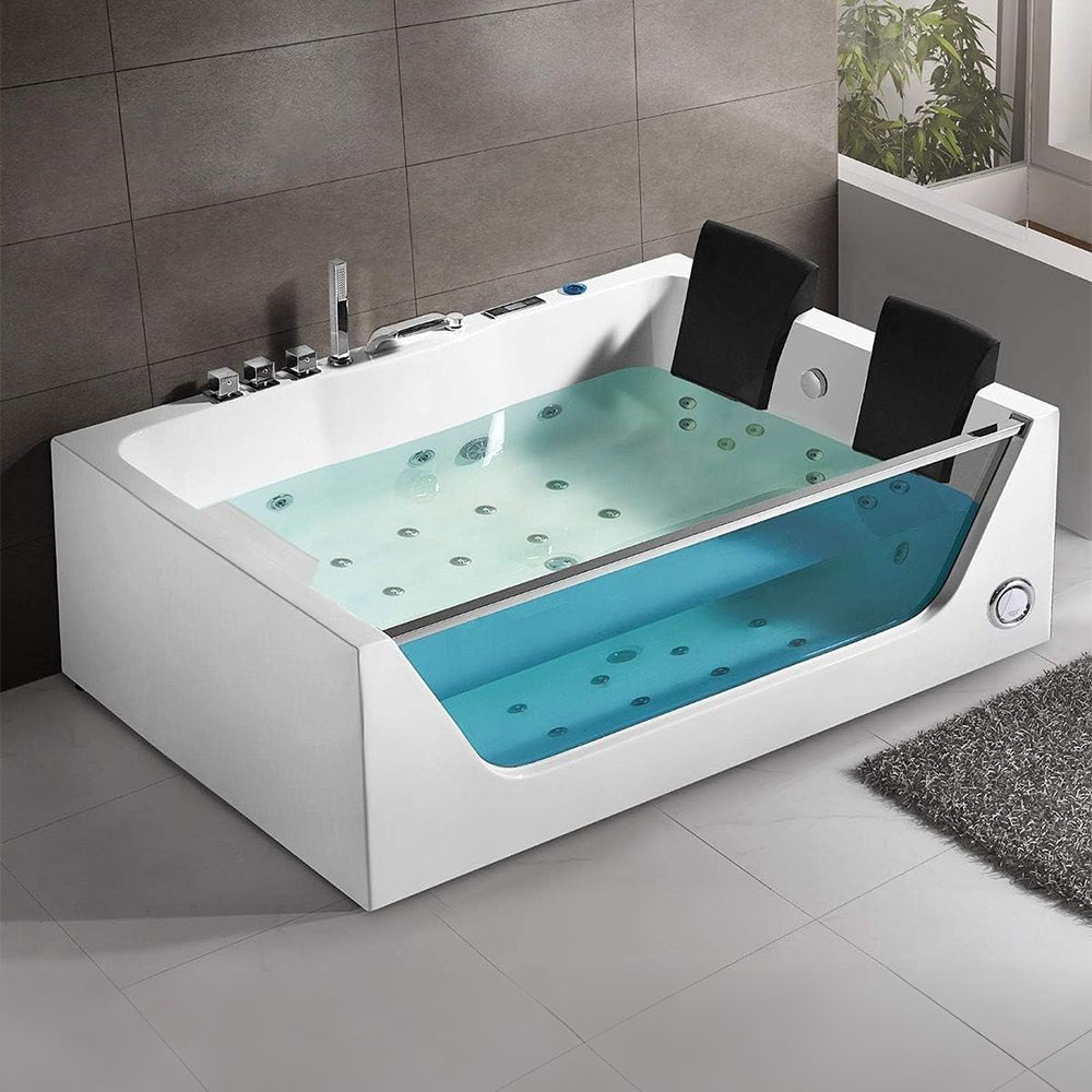 ‎Premium Freestanding Rectangular Hydromassage Soaking Spa Bathtub, 71"