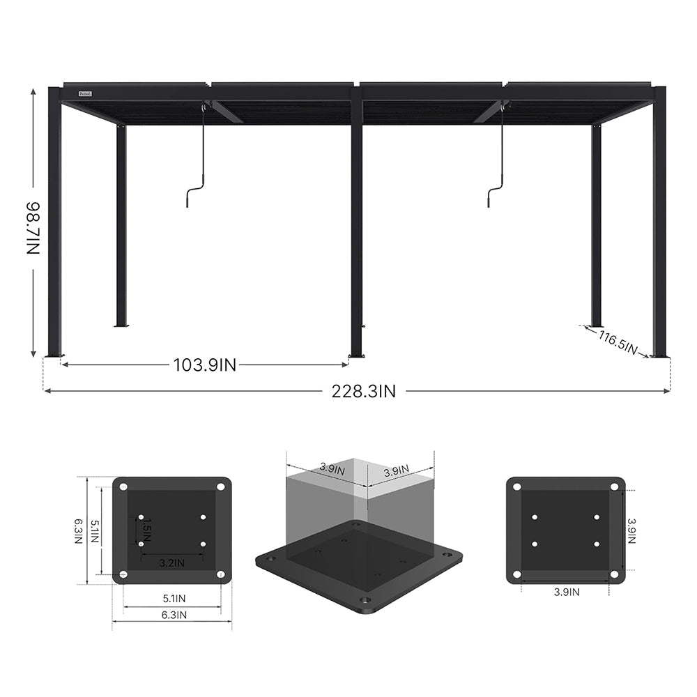 [10x19FT] Premium Full Aluminum Patio Outdoor Louvered Pergola With Adjustable Hardtop Roof (94186352)