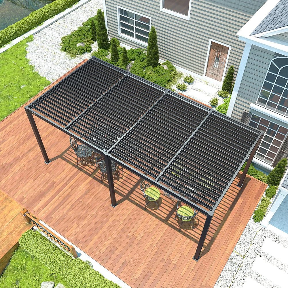 [10x19FT] Premium Full Aluminum Patio Outdoor Louvered Pergola With Adjustable Hardtop Roof (94186352)