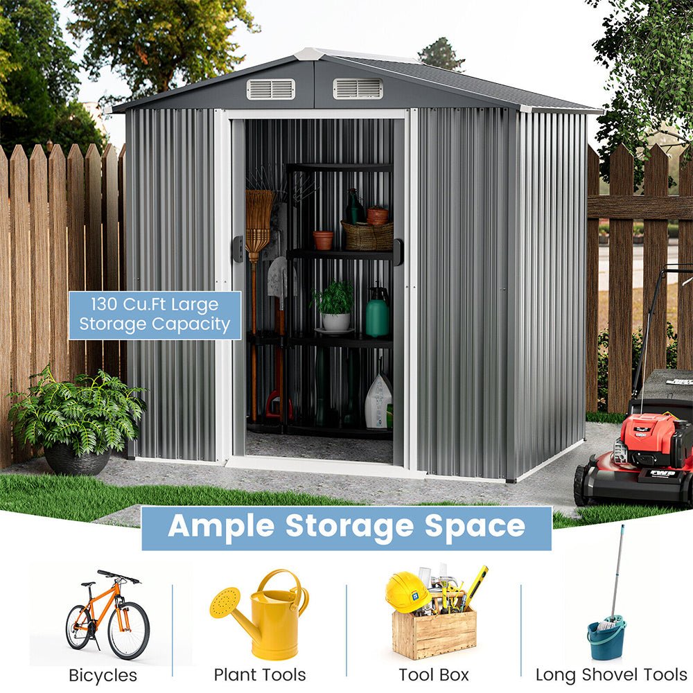 Premium Garden Galvanized Steel Storage Shed W/ Lockable Sliding Doors, 6x4' (93175842)