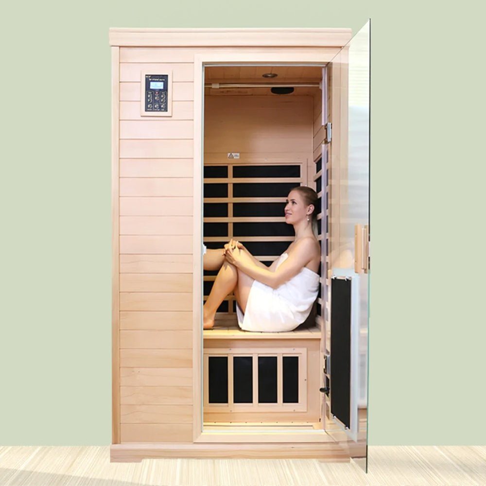 Premium Hemlock Wood Two Person FAR Infrared Sauna Room W/ Glass Door, 1750W (96081525)