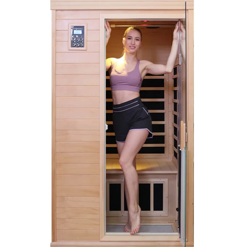 Premium Hemlock Wood Two Person FAR Infrared Sauna Room W/ Glass Door, 1750W (96081525)