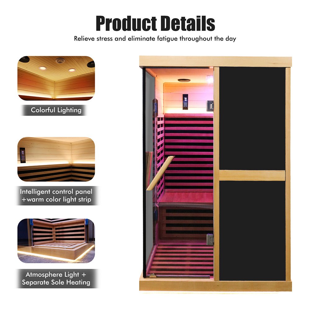 Premium Large 2-Person V-Shaped FAR Infrared Sauna Room With Double Glass Doors, 1980W (96413572)