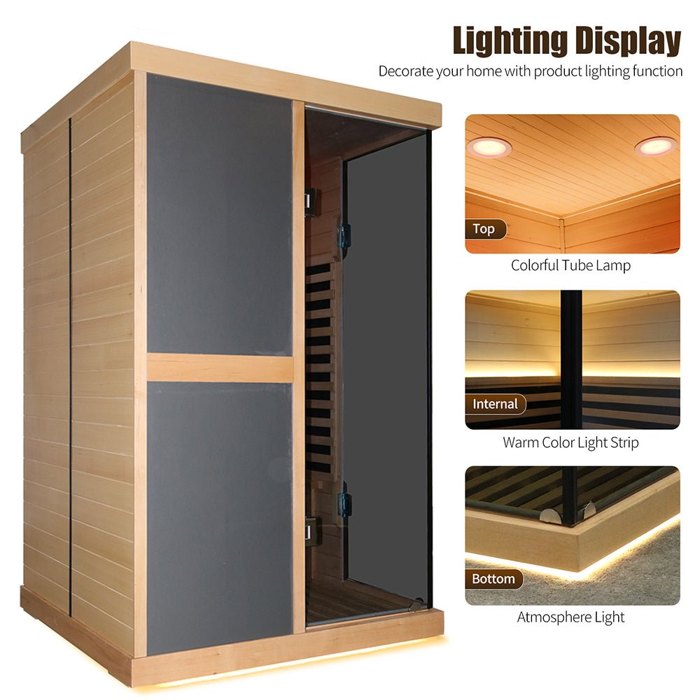 Premium Large 2-Person V-Shaped FAR Infrared Sauna Room With Double Glass Doors, 1980W (96413572)