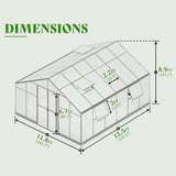 [12x13.5FT] Premium Large Outdoor Double Door Aluminum Polycarbonate Greenhouse With Quick Connect Fitting (96243175)