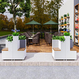 Premium Outdoor Commercial White Wooden Park Bench With Planter And Steel Frame