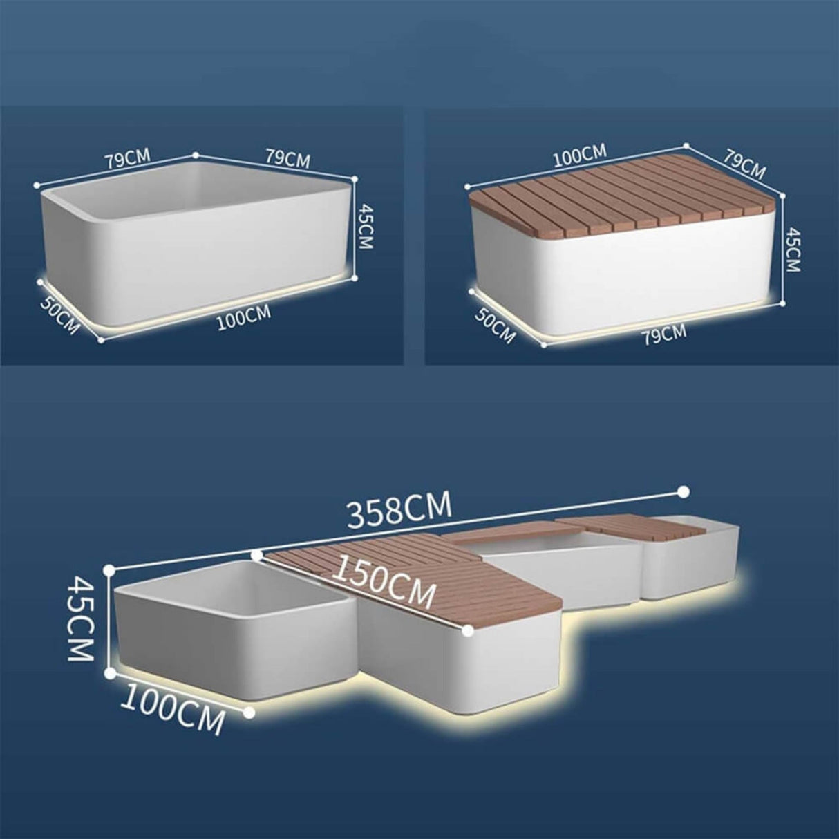 Premium Outdoor Commercial Wooden Street Bench With Steel Frame And Planters