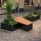 Premium Outdoor Commercial Wooden Street Bench With Steel Frame And Planters