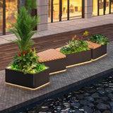 Premium Outdoor Commercial Wooden Street Bench With Steel Frame And Planters