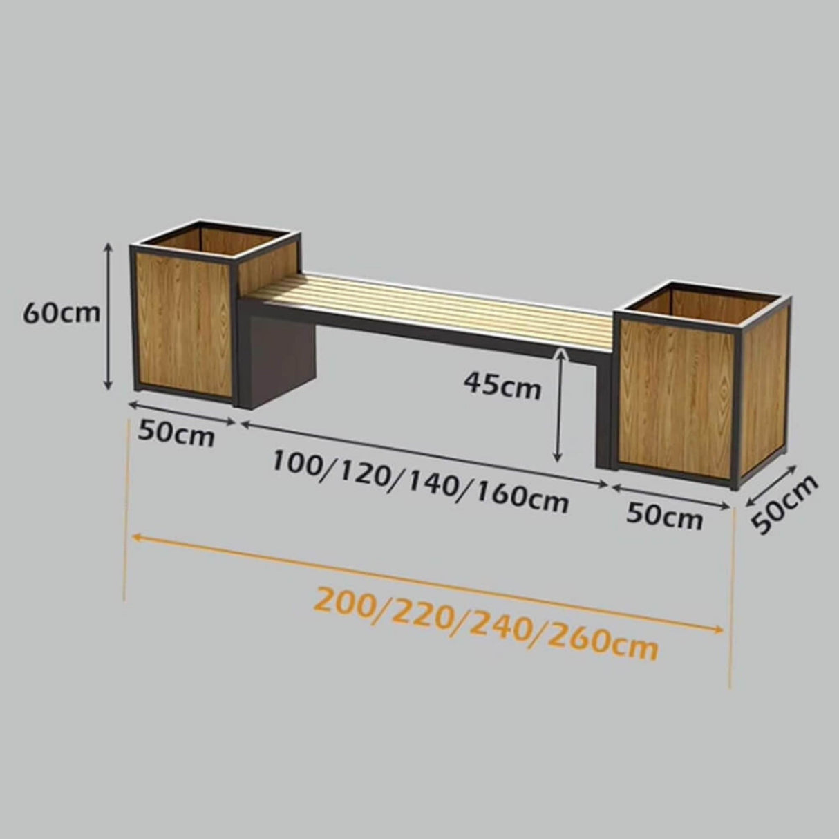Premium Outdoor Commercial Wooden Park Bench With Steel Frame And Planters For Patios