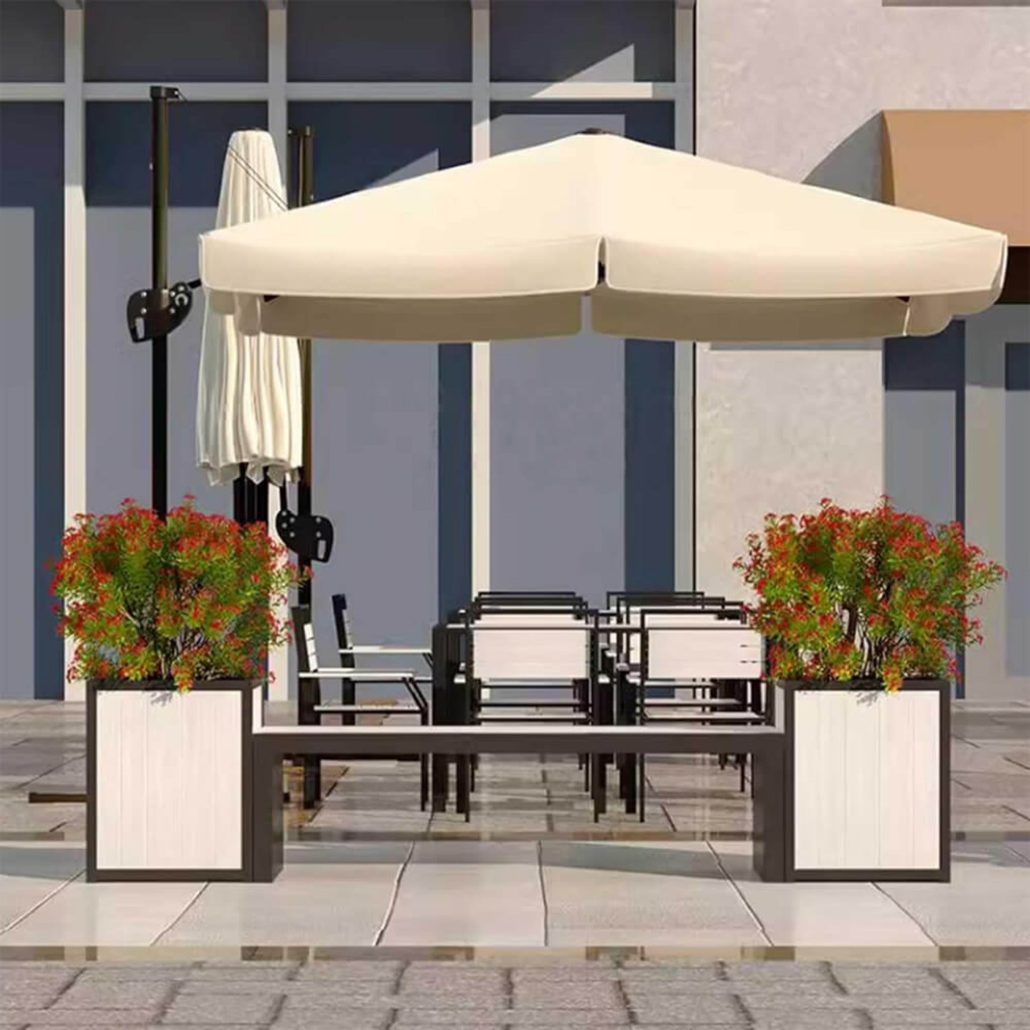 Premium Outdoor Commercial Wooden Park Bench With Steel Frame And Planters For Patios