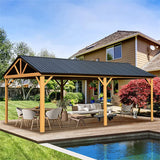 [12x20FT] Premium Outdoor Double-Layer Galvanized Steel Hardtop Gazebo Pergola For Patio (92475381)