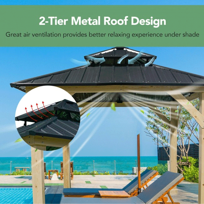 [10x10FT] Premium Outdoor Patio Hardtop Gazebo W/ Double Steel Roof (91201291)