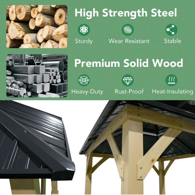 [10x10FT] Premium Outdoor Patio Hardtop Gazebo W/ Double Steel Roof (91201291)