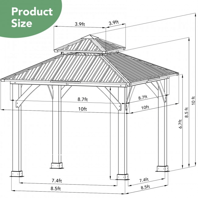 [10x10FT] Premium Outdoor Patio Hardtop Gazebo W/ Double Steel Roof (91201291)