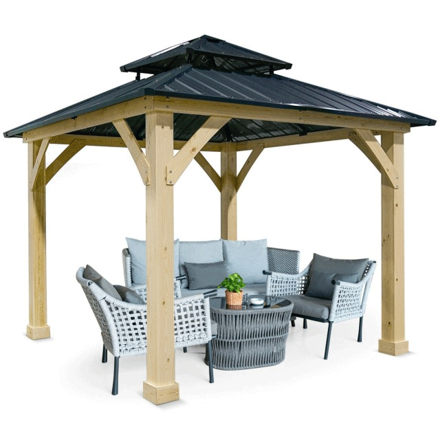 [10x10FT] Premium Outdoor Patio Hardtop Gazebo W/ Double Steel Roof (91201291)