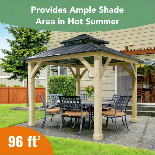 [10x10FT] Premium Outdoor Patio Hardtop Gazebo W/ Double Steel Roof (91201291)